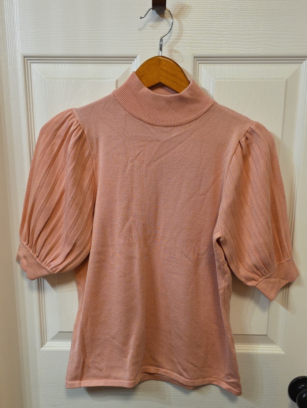 Tahari Women's Pink Puff Sleeve Turtleneck Top
